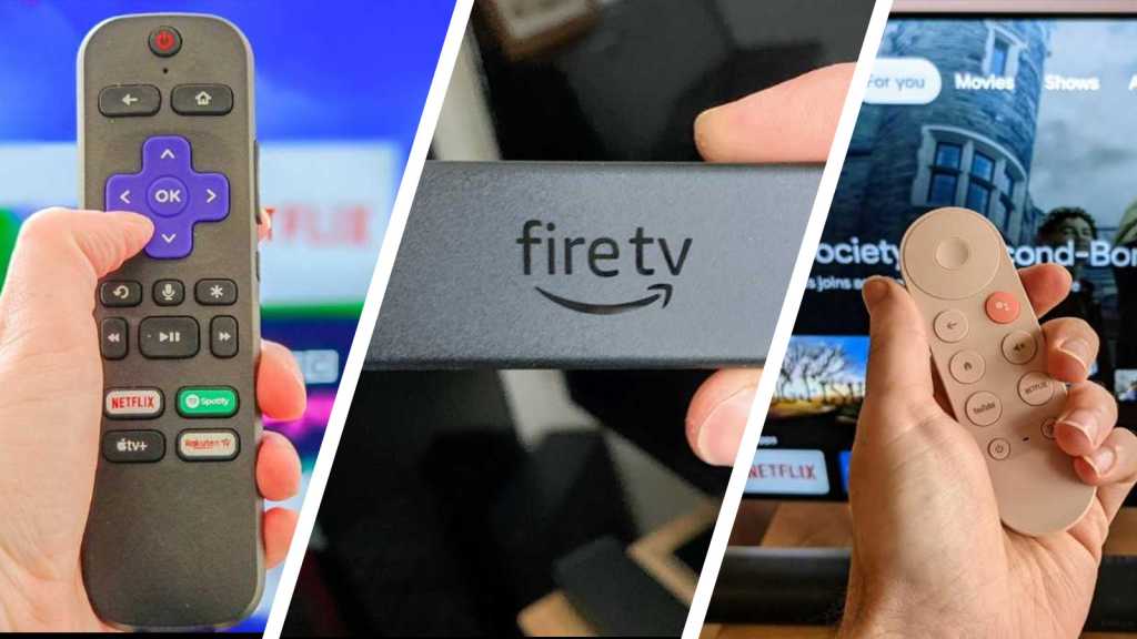 Template of a Roku remote, an Amazon Fire TV Stick and a Google Chromecast remote