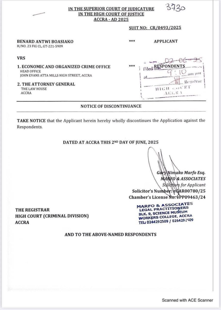 Wontumi withdraws High Court application to review his bail conditions